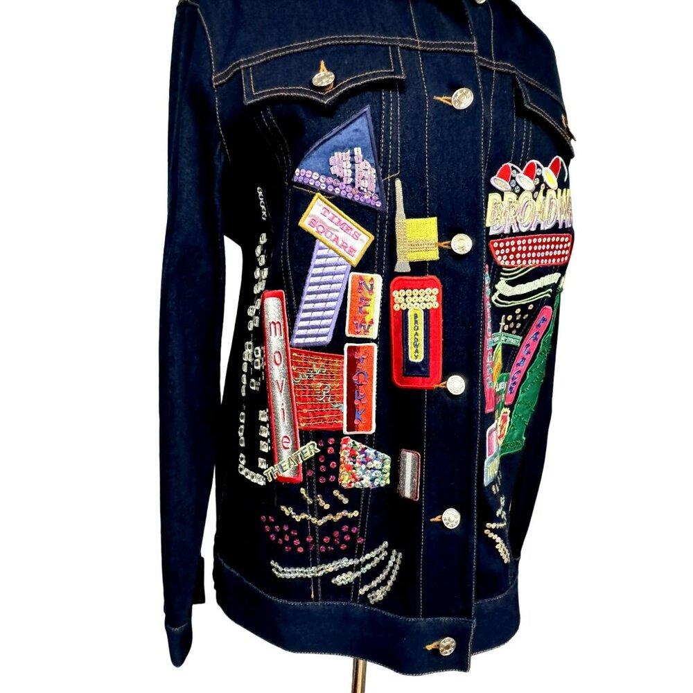Diane's Essentials Women's New York Theme Beaded Embellished Denim Jacket Sz S - Picture 2 of 10
